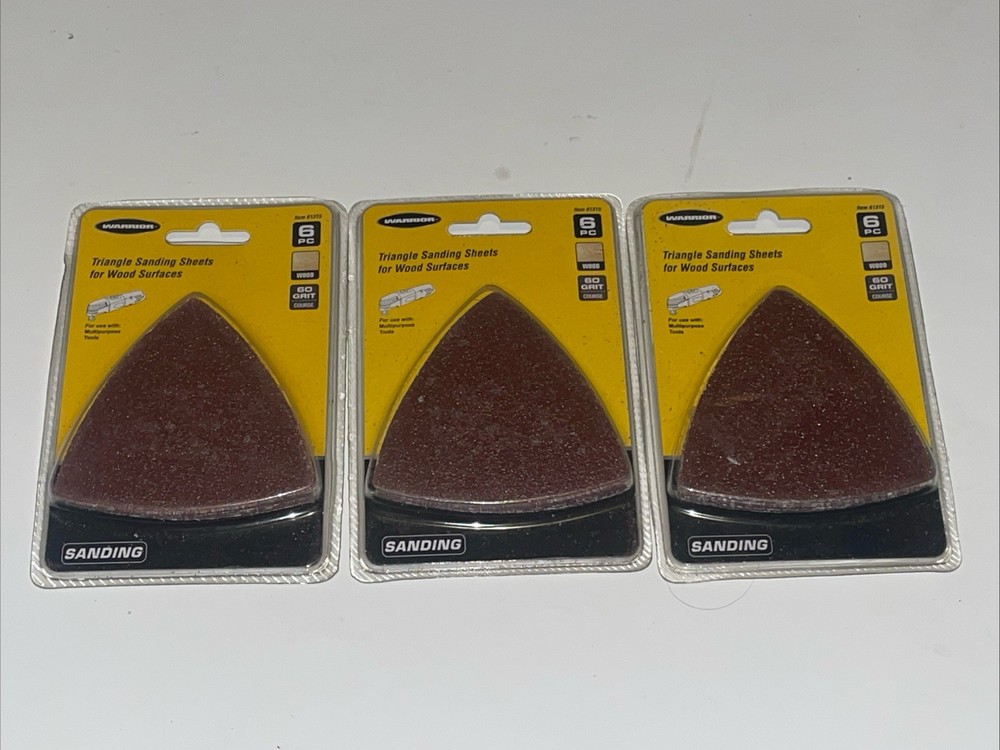 x3 Warrior 6 PCs Triangle Sanding Sheets for Wood Surfaces 60 GRIT Sanding