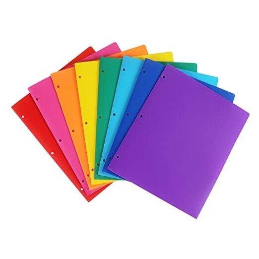 8 Pack Colored Plastic Folders Durable Heavy 8 Pack-multicolor With 3 Hole