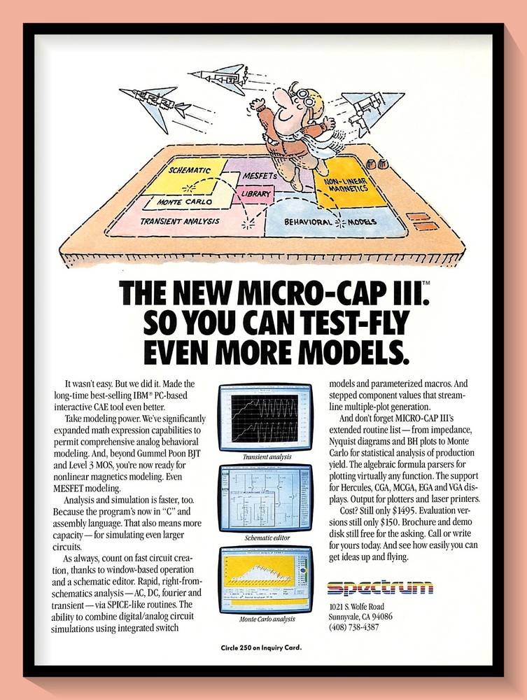 1991 Spectrum MICRO-CAP III PC Interactive CAE Tool Vintage PRINT AD