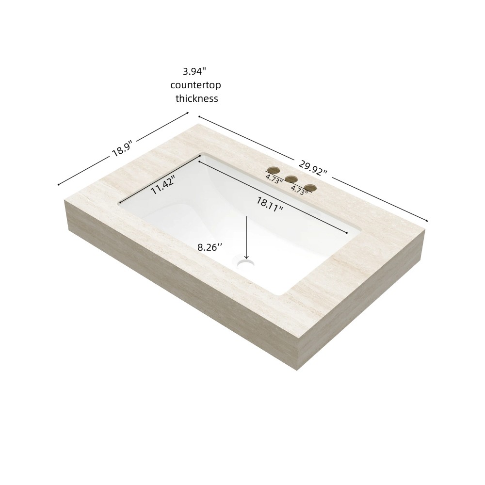 30" Roma Travertine-Pattern Sintered Stone Countertop and Undermount Ceramic