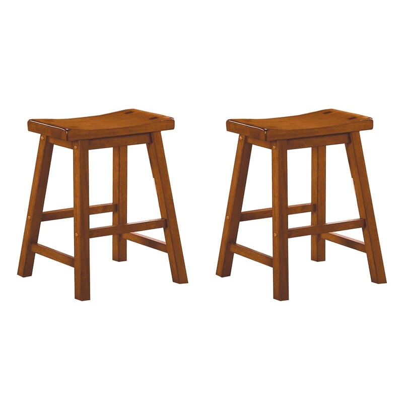 Lexicon Saddleback 18" Solid Wood Dining Stool in Oak (Set of 2)