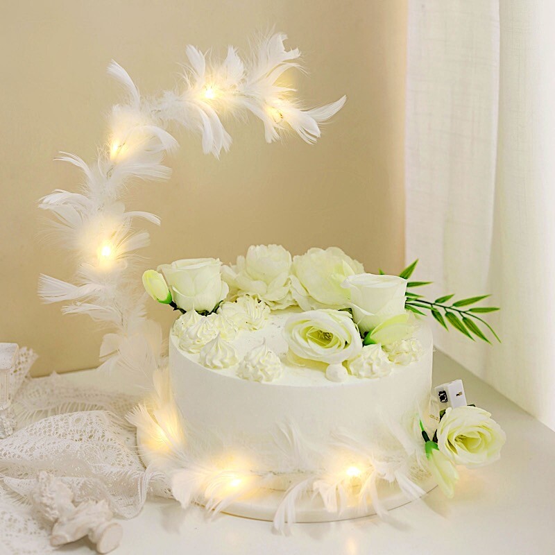 Warm White Real Feathers Adjustable Light Up LED Cake Topper Party Decorations