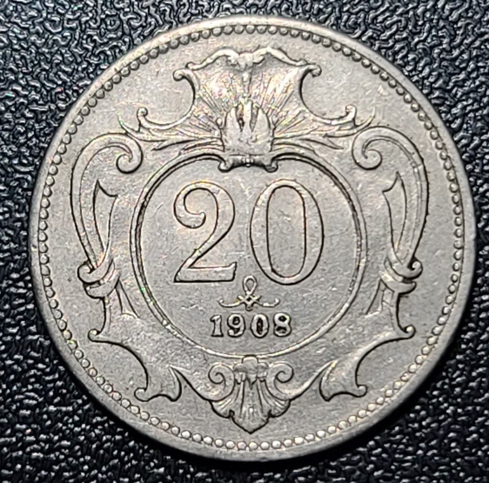 1908 Austria 20 Heller #D515