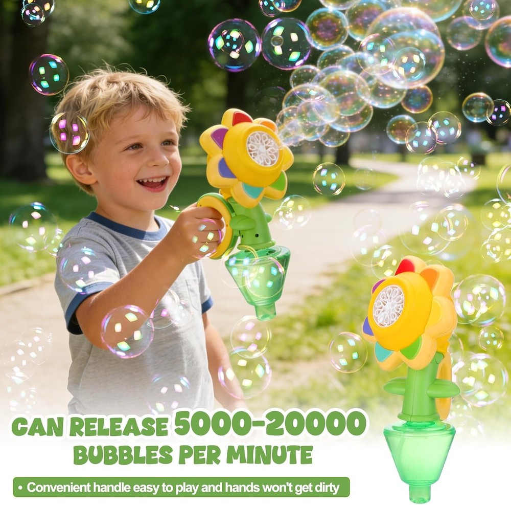 Automatic Flower Bubble Machine for Kid, Handheld&Standing 2 In1 Rechargeable Bu