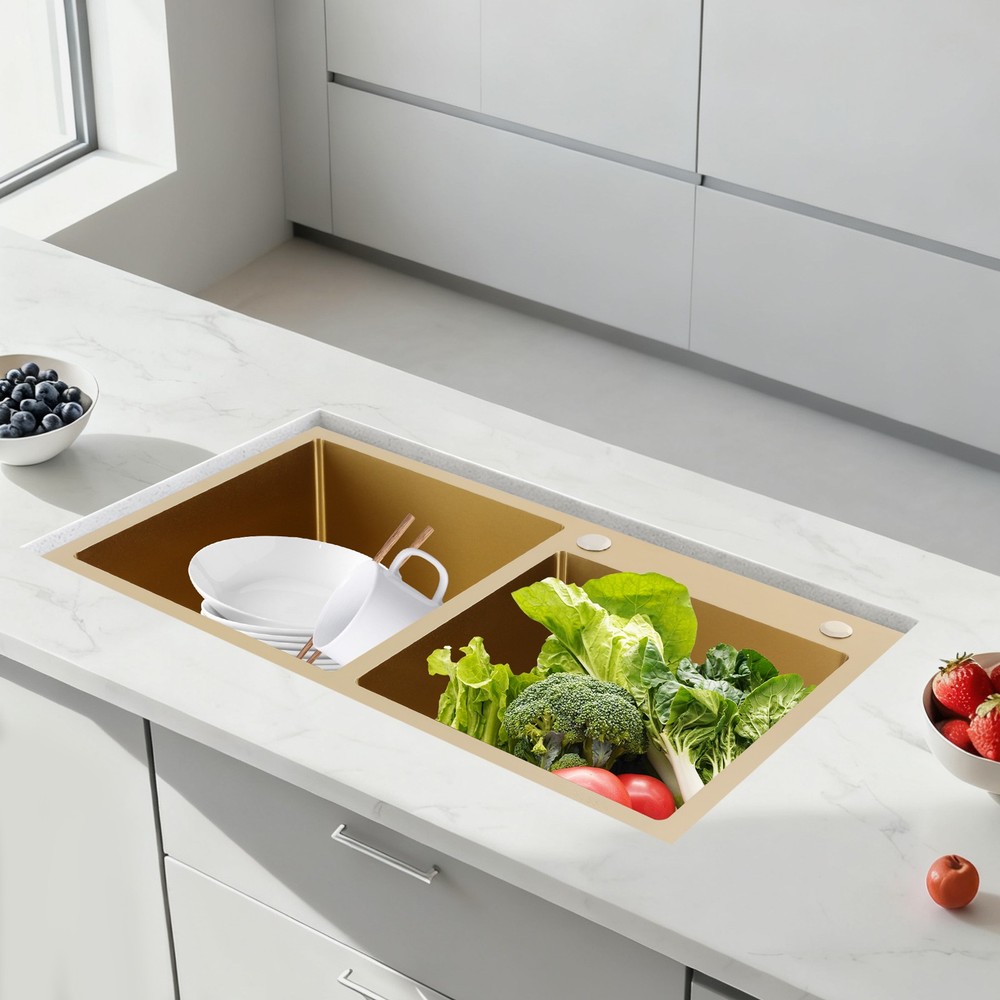 Drop in Kitchen Sink Dual Bowl Stainless Steel Sinks Fixture Multi-functional