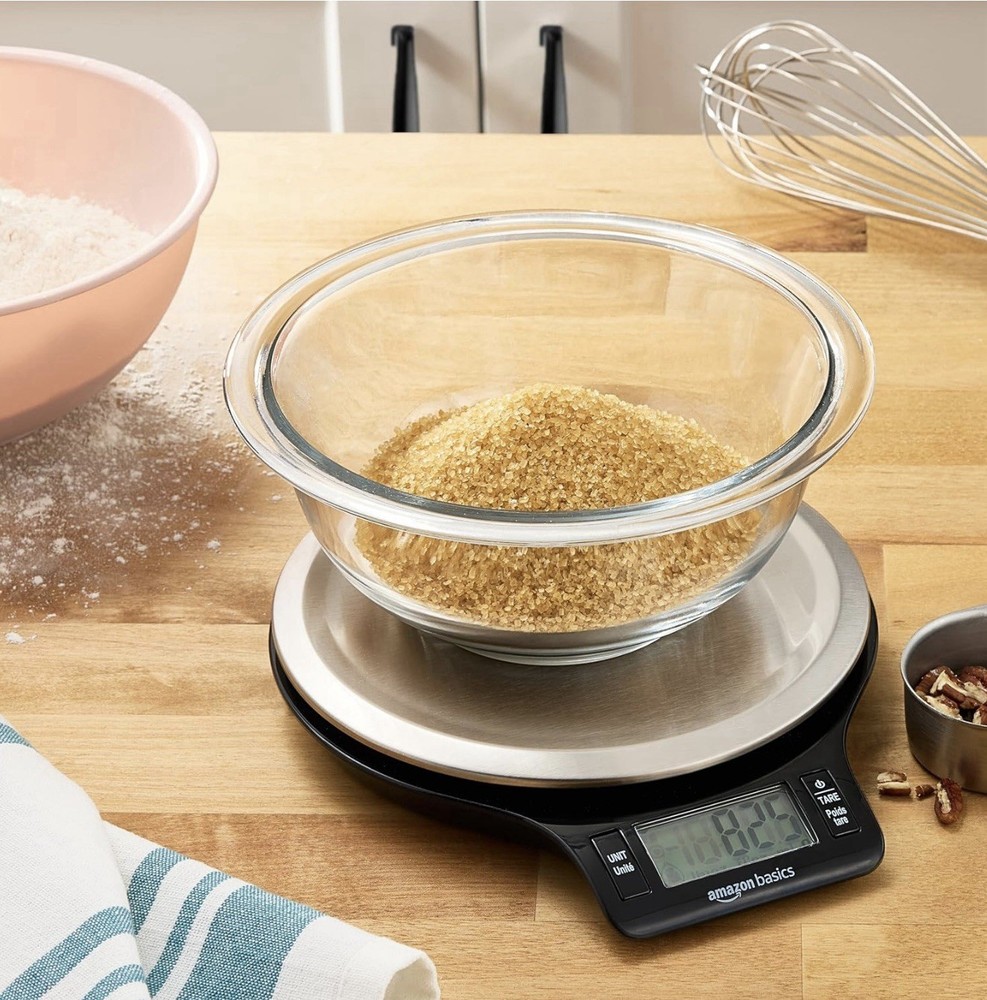 Amazon Basics Digital Kitchen Scale with LCD Display, Tare Function, Up To 11 LB