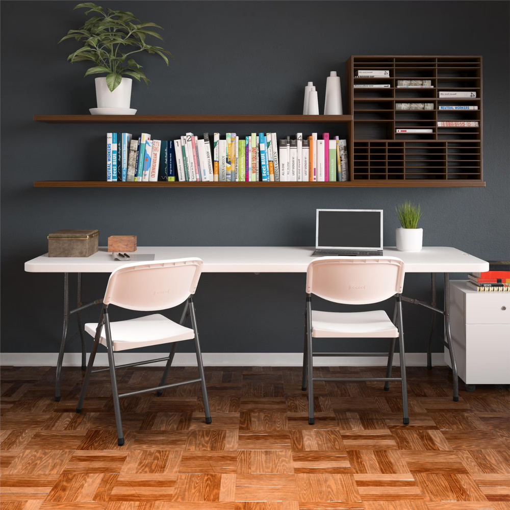 Cosco 8 Foot Centerfold Folding Table, White, Sturdy Frame, Durable Construction