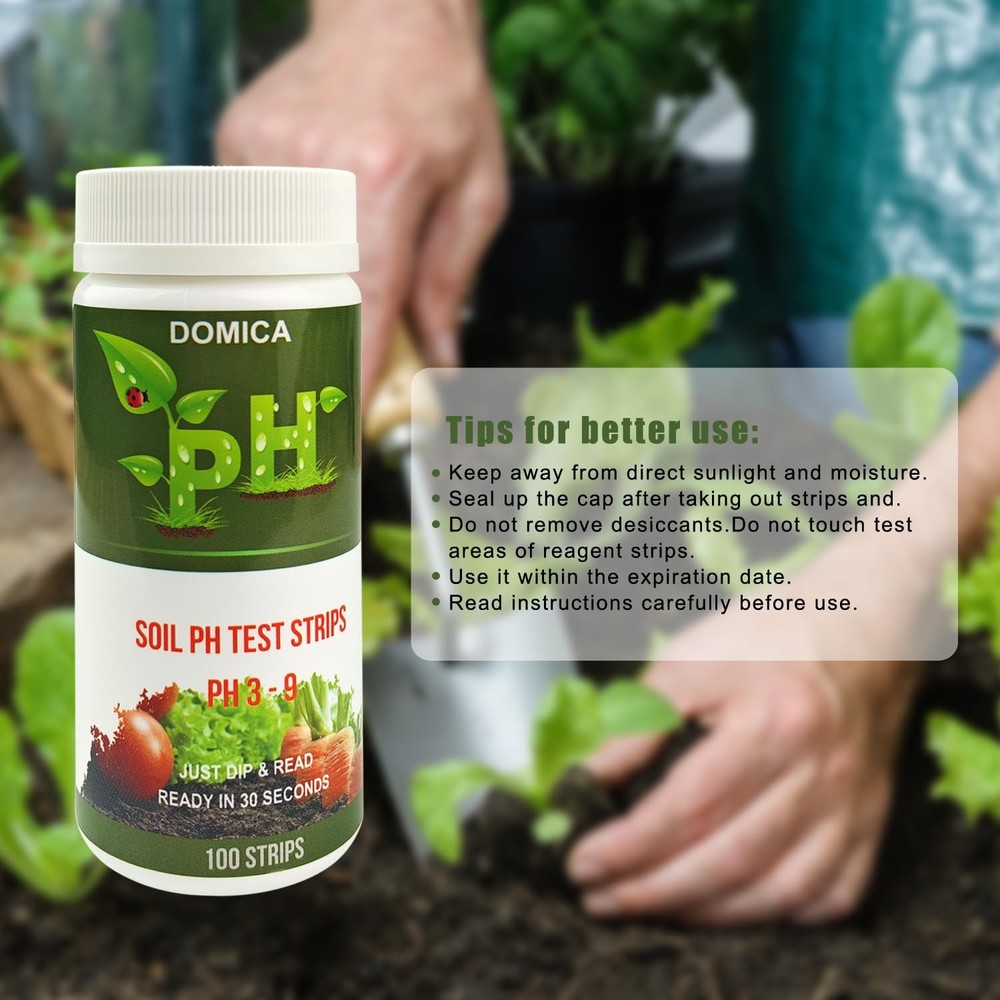 100 Soil pH Test Strips (pH 3-9) Testing Paper, Mud Tester for...