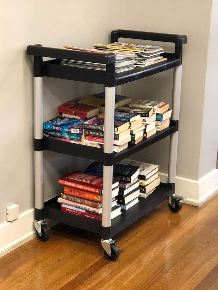 MaxWorks 80774 Three-tier multi-purpose plastic trolley, with wheels, black