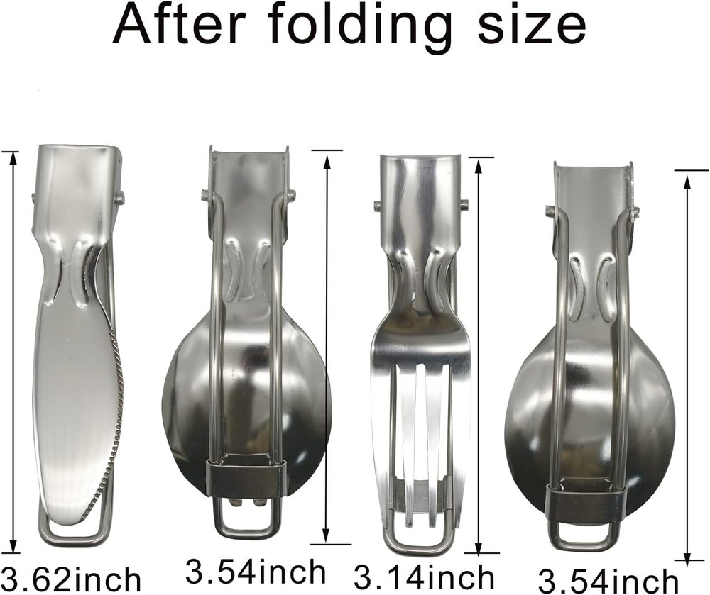 4PCS Folding Camping Utensils Set Portable Stainless Steel Flatware Spoon Fork..