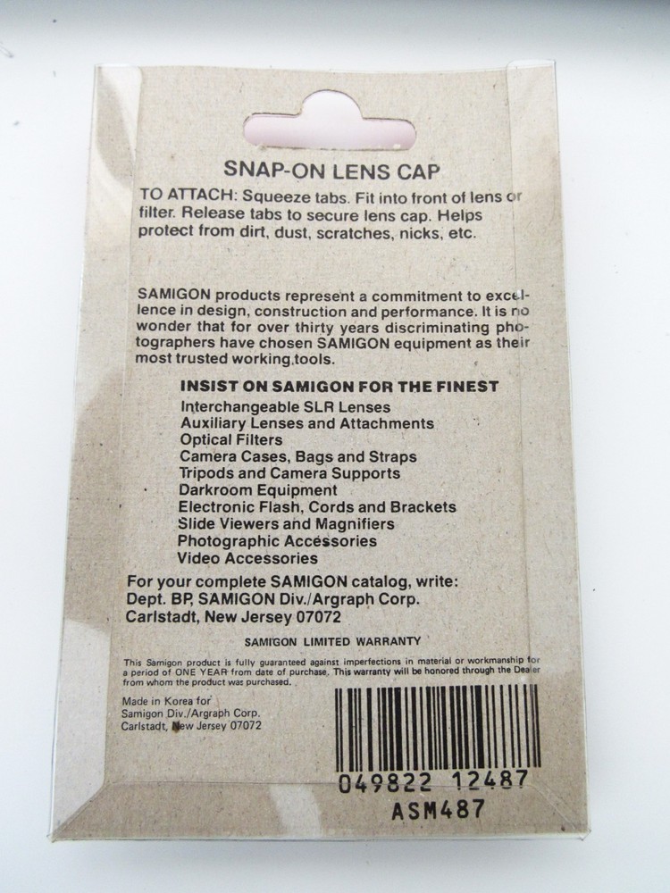 Samigon 58mm Snap on Lens Cap NEW in Package