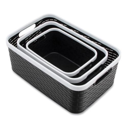 Ace Office 39220 Open Lid Storage Bin, Assorted Sizes, Black/white, 3/pack