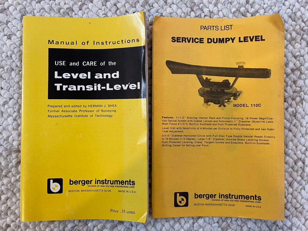 Berger Instruments 110C Service Dumpy Level With Case And Accessories/ Manual