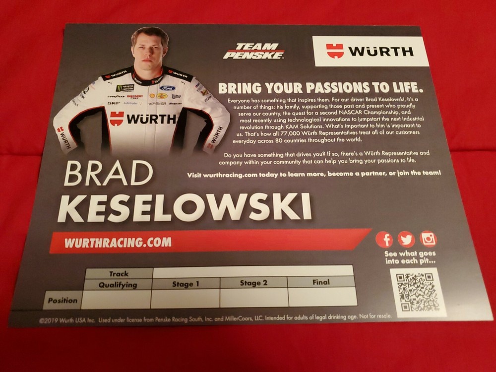 Brad Keselowski 2019 #2 Wurth Hero Card