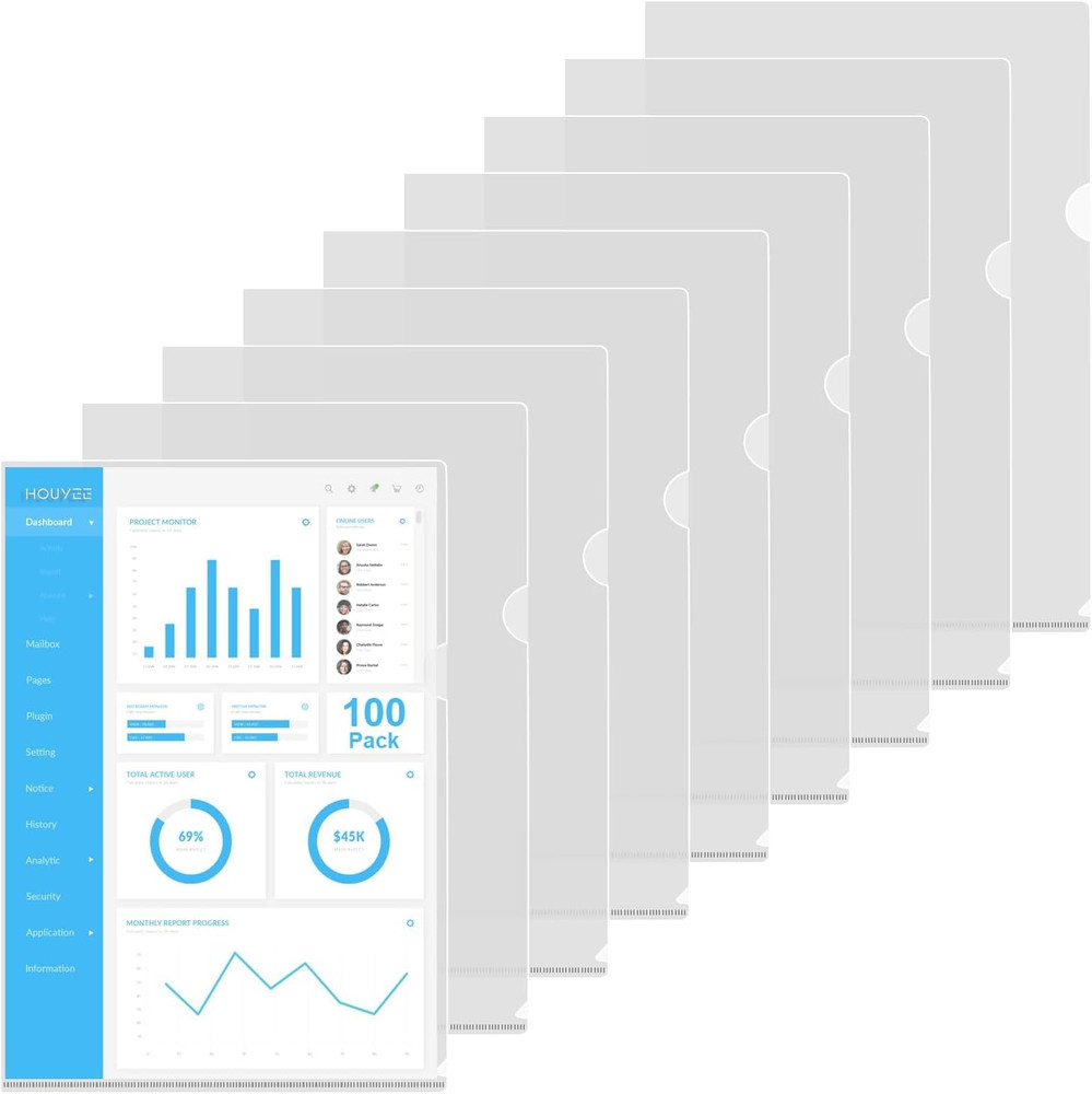 100 Pack Heavy Duty Clear Document Folders, L-Type Folder Plastic Paper Sleeves
