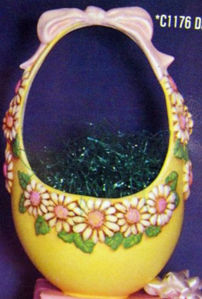Ceramic Bisque Ready to Paint  Egg Shaped Basket with Daisy's