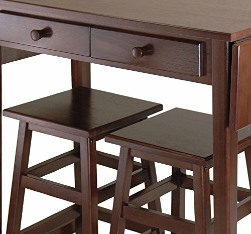 Dark Brown Wooden Kitchen Breakfast Dining Table Stools Set Storage Island Leaf