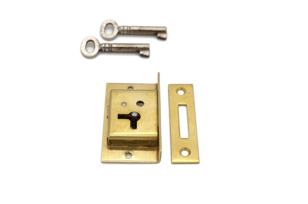 Half Mortise Lock Chest Trunk Small Box Lock Solid Brass Cabinet Lock 2 Keys