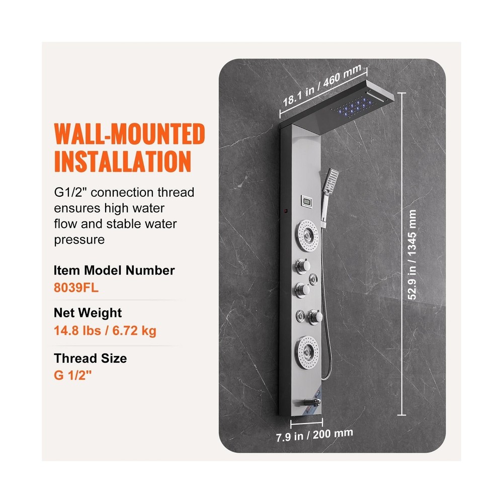 VEVOR Shower Panel System, 6 Shower Modes, LED & Display Shower Pan... Fast Ship