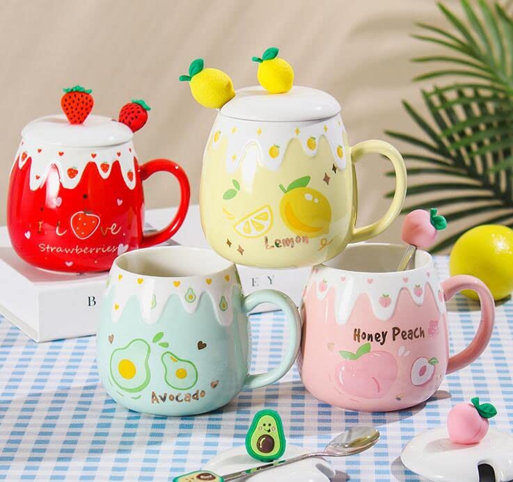 Ceramic Mug Lemon Coffee Cup Water Cup with Lid and Spoon