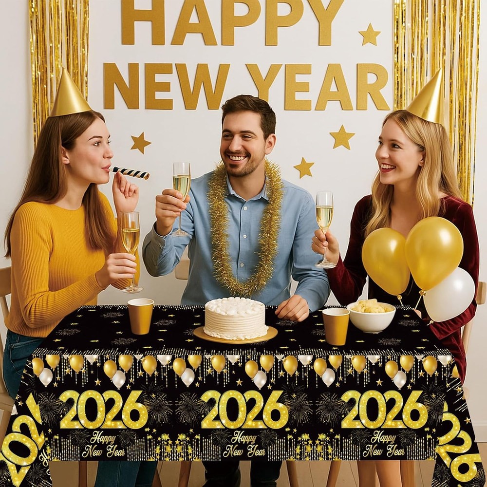 Black Gold New Years Tablecloths 3 Pack