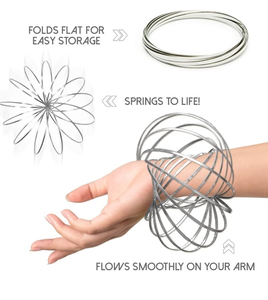 Kinetic Educational Spring Toy, Multi Sensory Interactive 3D Flow Ring Silver