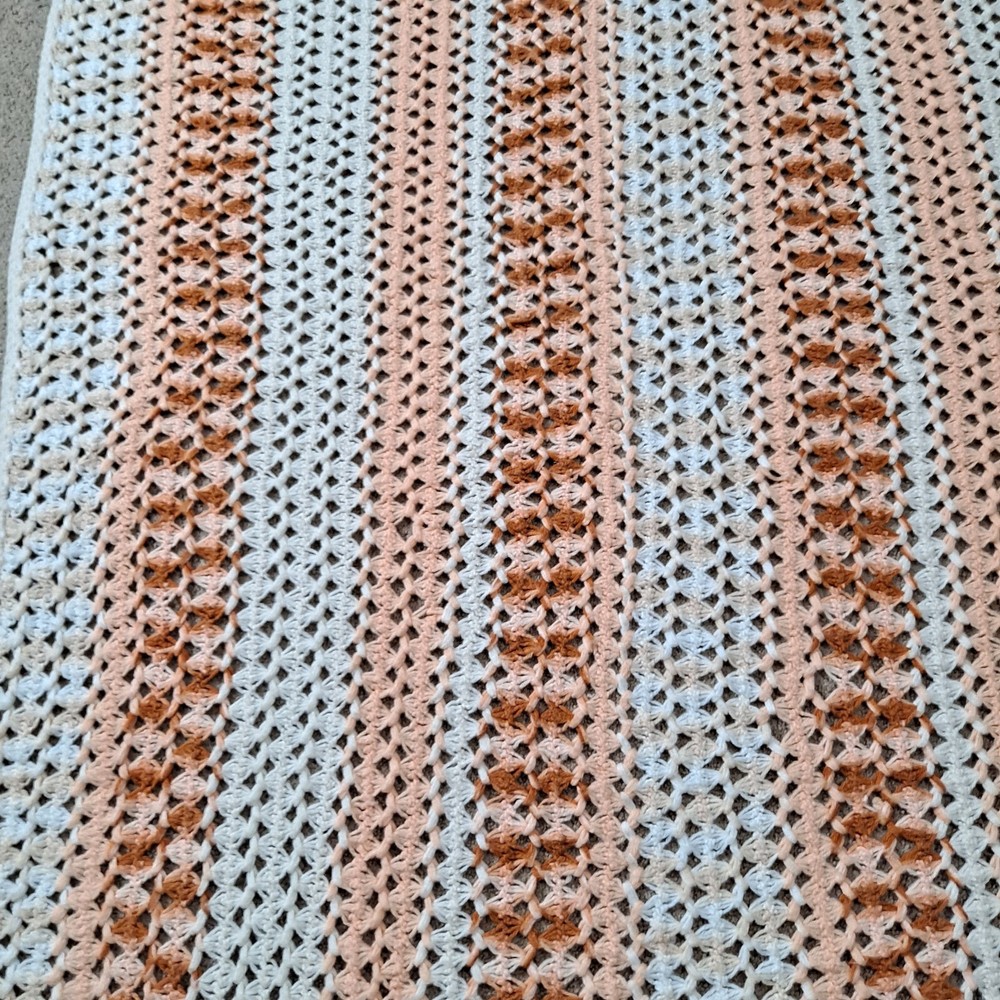 Large 92x55 Handmade Afghan- White, Rust, BisqueThrow Blanket