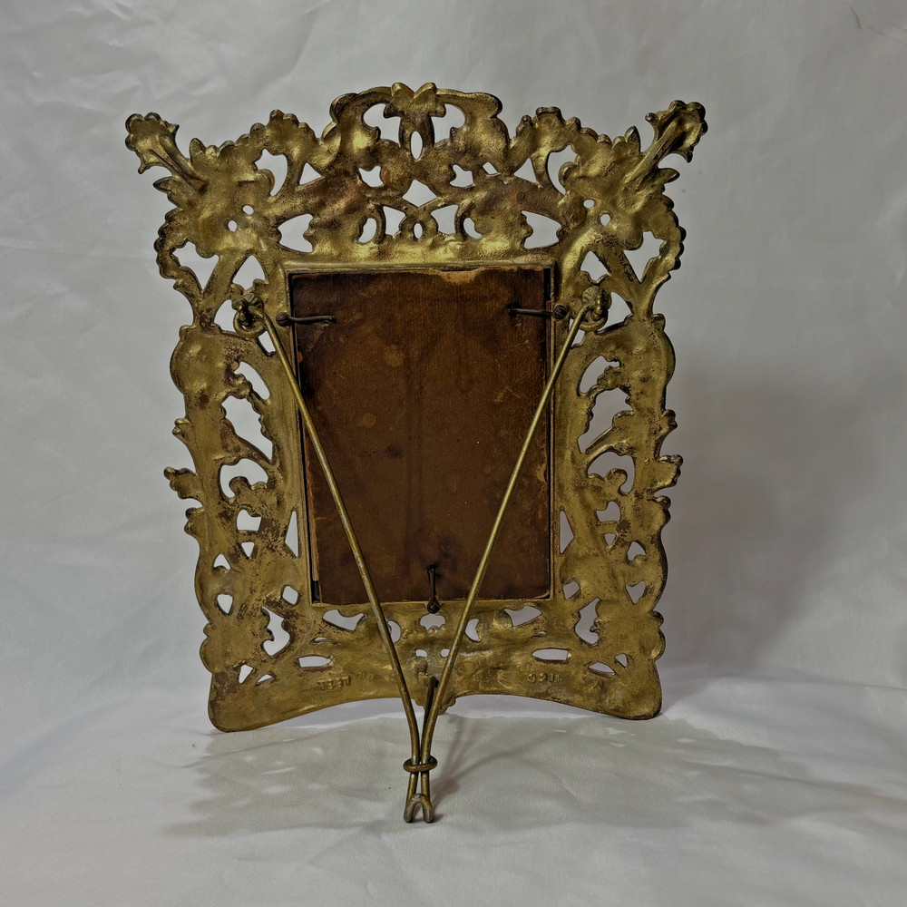 Antique Brass Frame Rococo Style Mirror Table Top Bevel Edge Easel Back
