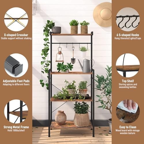 4 Tier Baker Rack Kitchen Shelf with Power