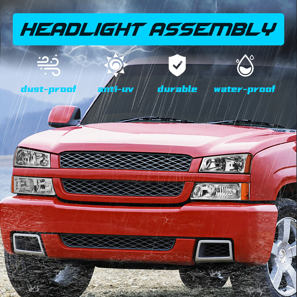 For 2003-2006 Chevy Silverado Chrome Housing Headlights & Red Tail Lights