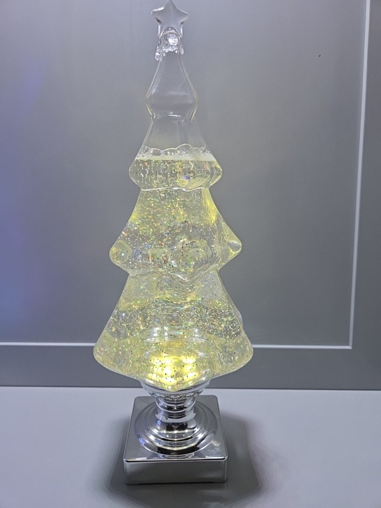 Swirling Glitter Christmas Tree  LED Light-up Christmas Tree Silver 14" Working