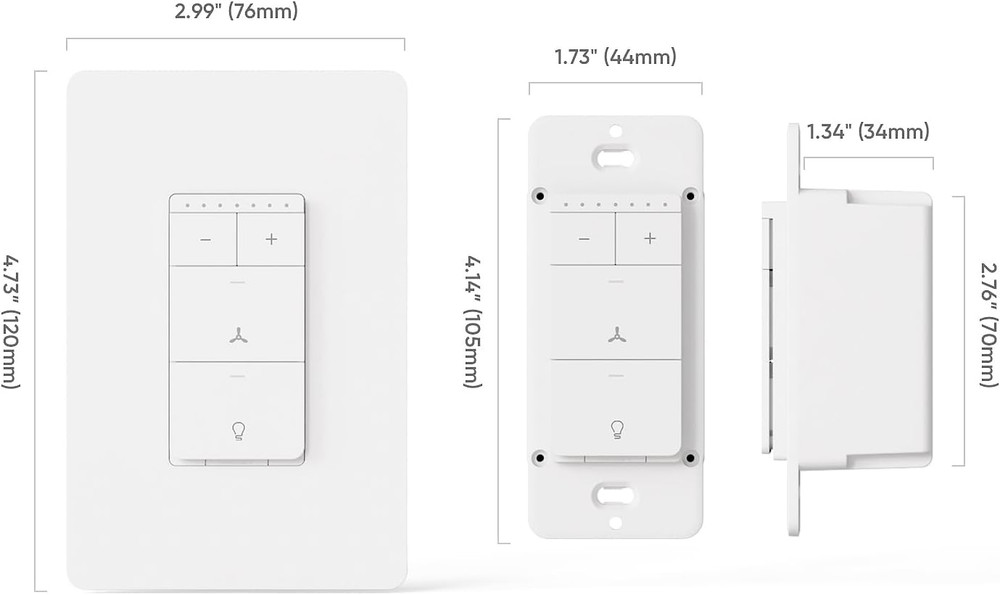 Smart Ceiling Fan Control and Dimmer Light Switch 2PACK, Neutral Wire Needed, Si