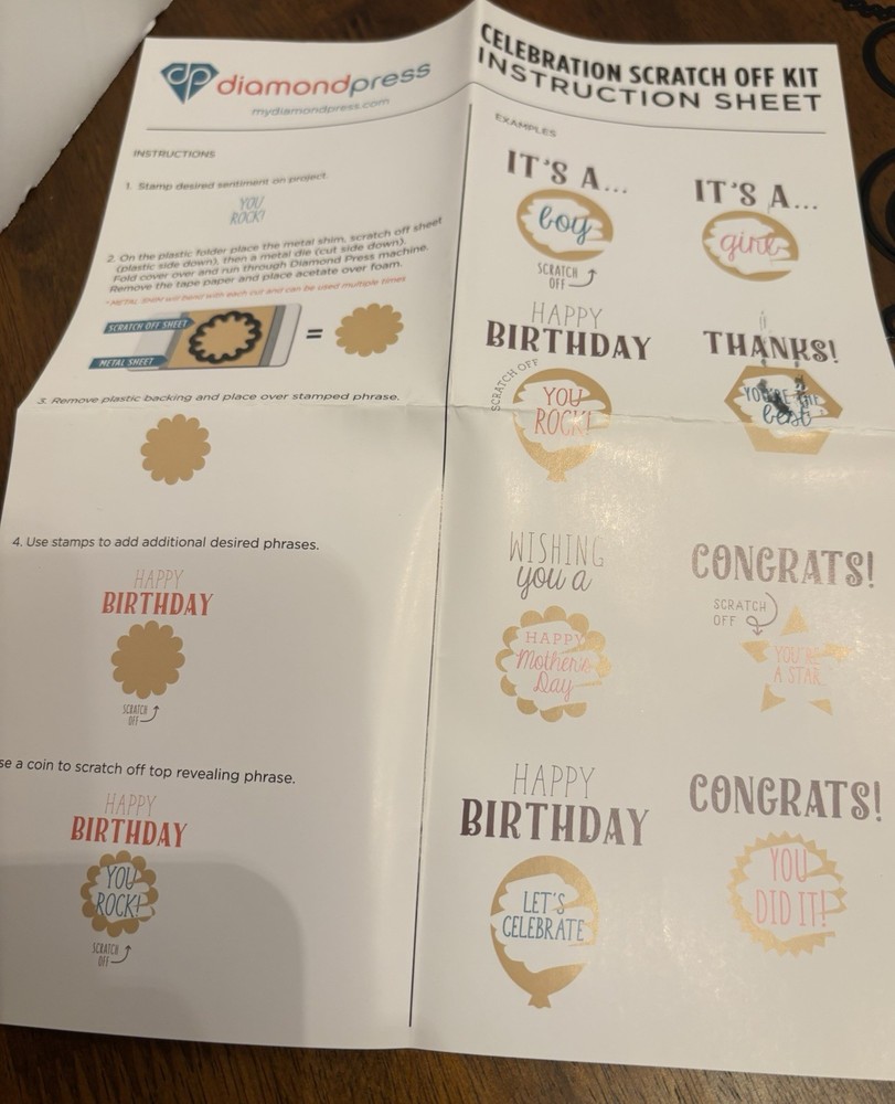 Diamond Press Celebration, Scratch Off Kit Stamp, And Die Set ￼