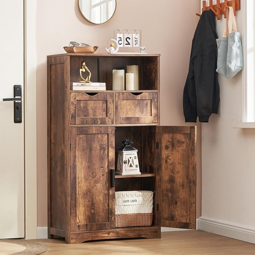 Rustic Brown 2-Drawer Cabinet with Adjustable Shelves