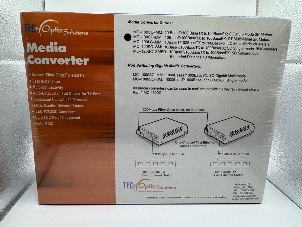Tec Optix Solutions Converter Fast Ethernet Media Auto Switching MC-100st-MM