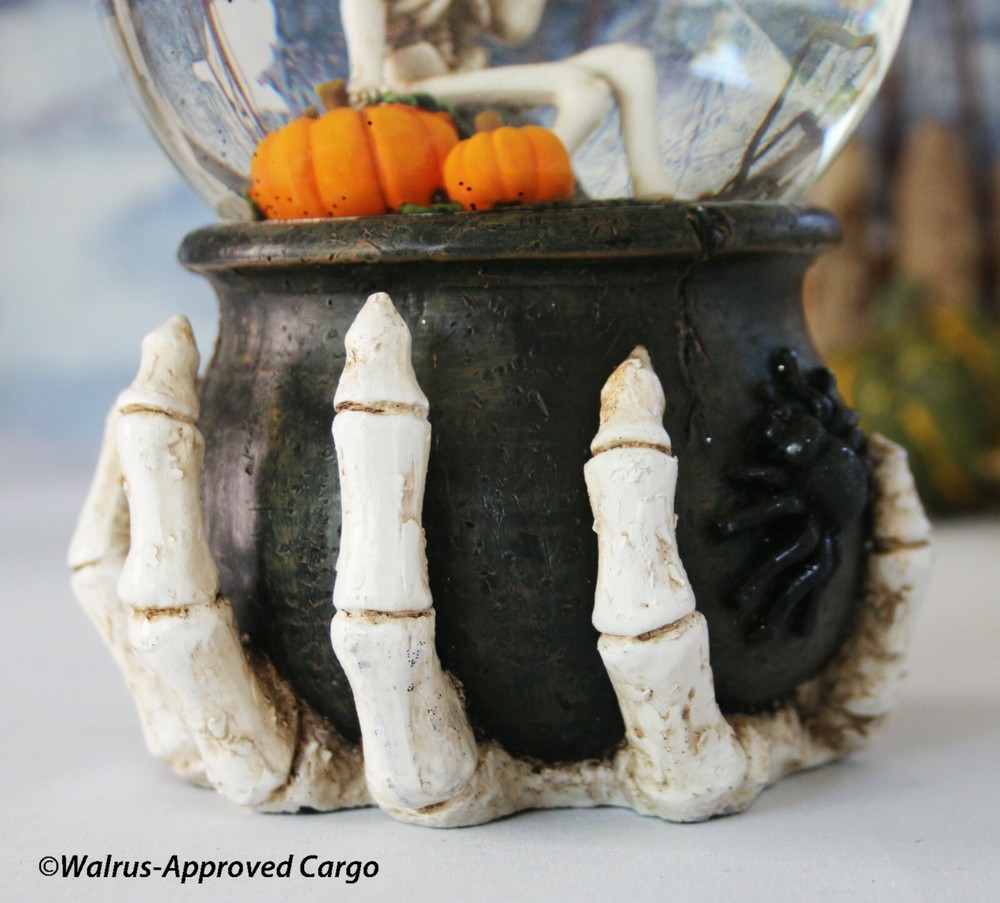 SKELETON, CROW & CAULDRON SNOWGLOBE – SHAKE UP THAT BLAH HALLOWEEN DÉCOR!