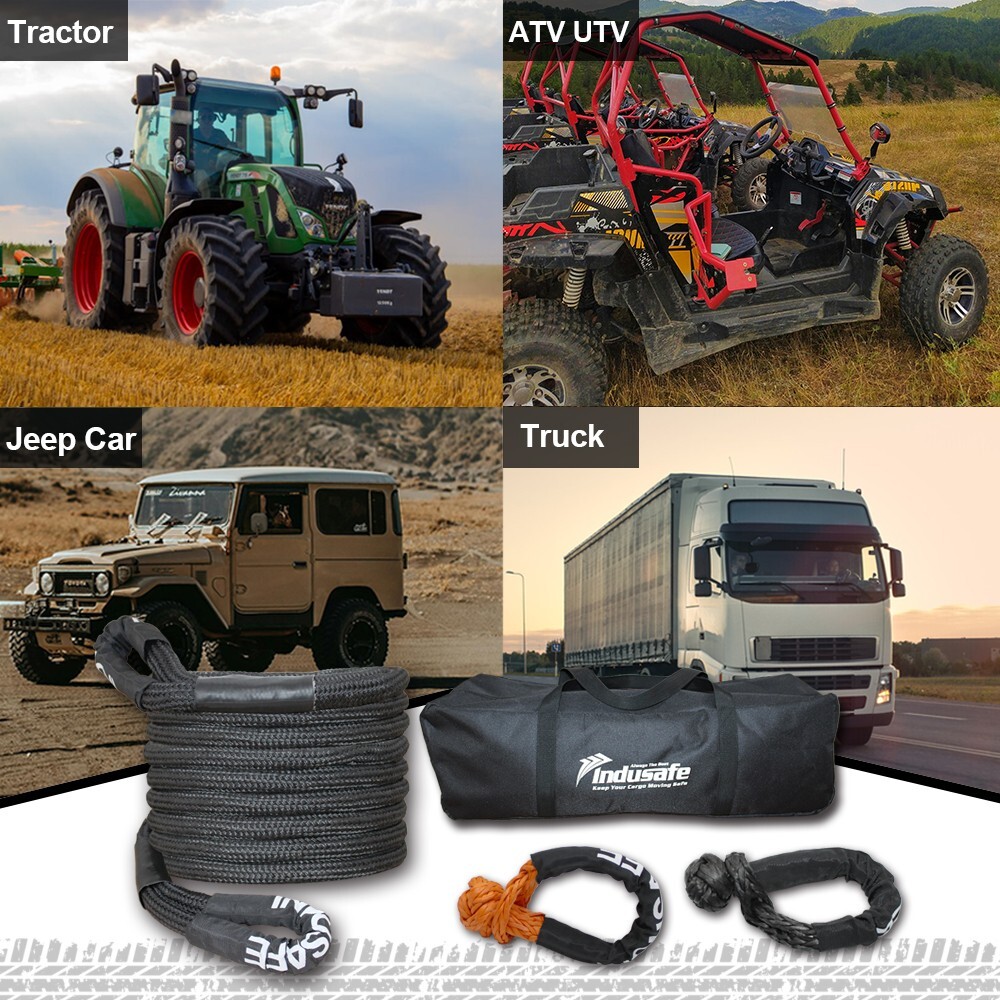 1" x 30' Kinetic Energy Recovery Rope Tow Strap Heavy Duty Snatch Rope W/Shackle