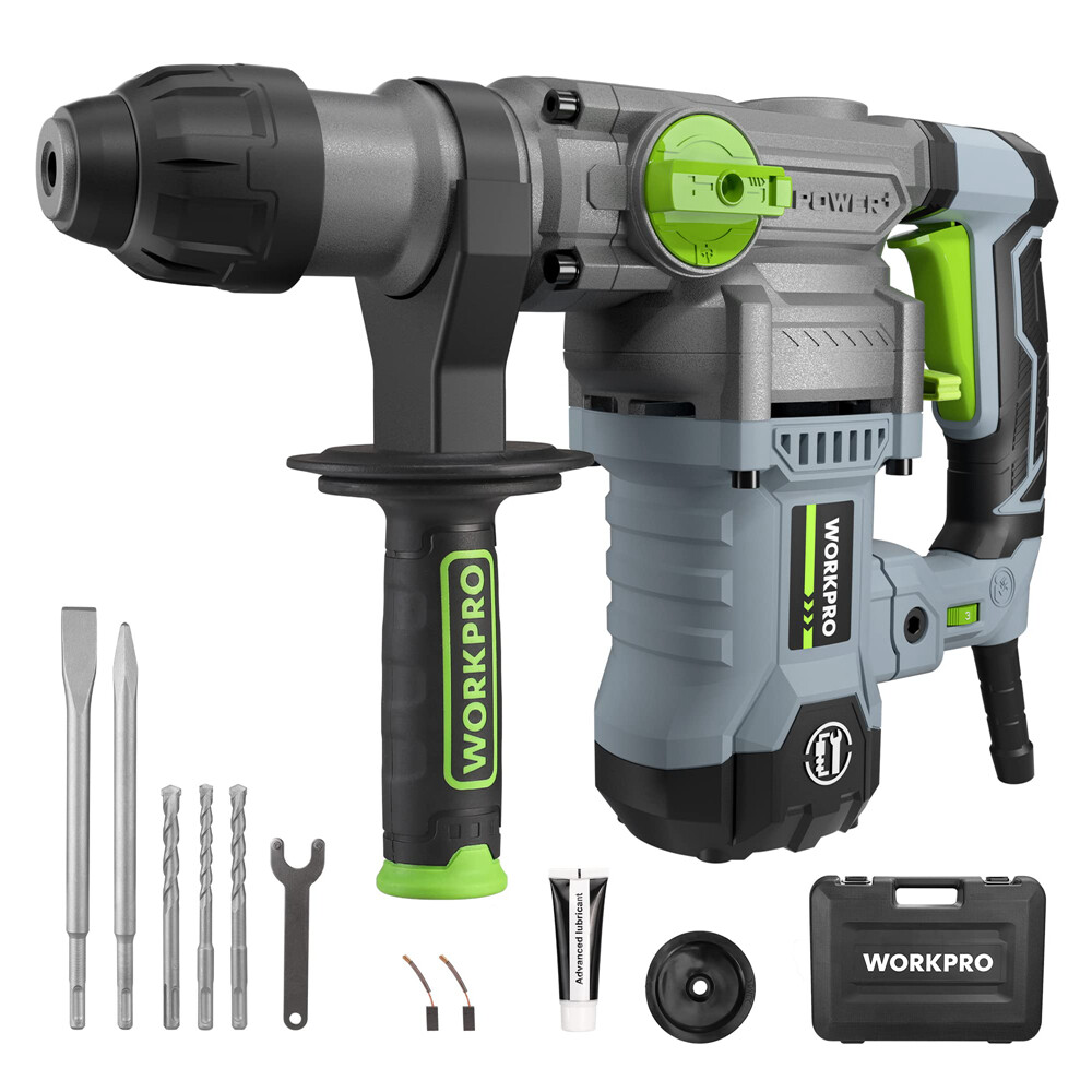 WORKPRO 12.5AMP SDS-Plus Rotary Hammer Drill Heavy Duty Corded with 5PCS Bits