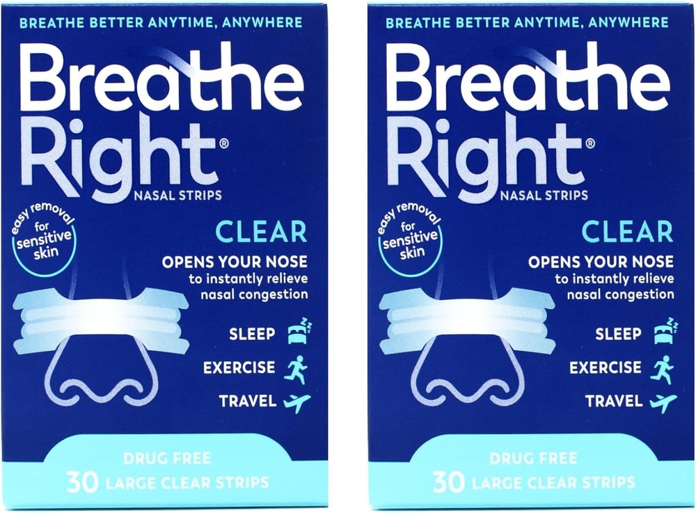 Nasal Strips Clear - Large 30 Strips, 2 Pack for Congestion & Snoring Relief