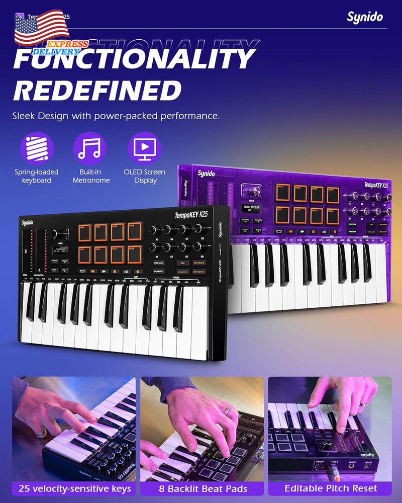 MIDI Keyboard Controller Beat Maker Machine 25 Key USB MIDI Keyboard Controller