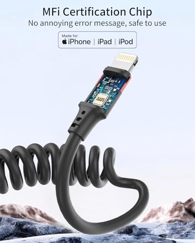 Coiled Lightning Cable for Car, 2 Pack Retractable Lightning USB A to Lightning