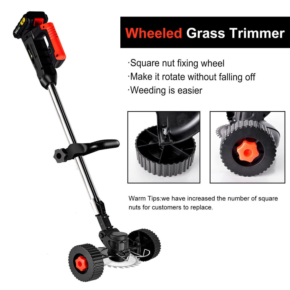 Electric Cordless Grass String Trimmer Lawn Edger Weed Wacker Cutter + 2 Battery