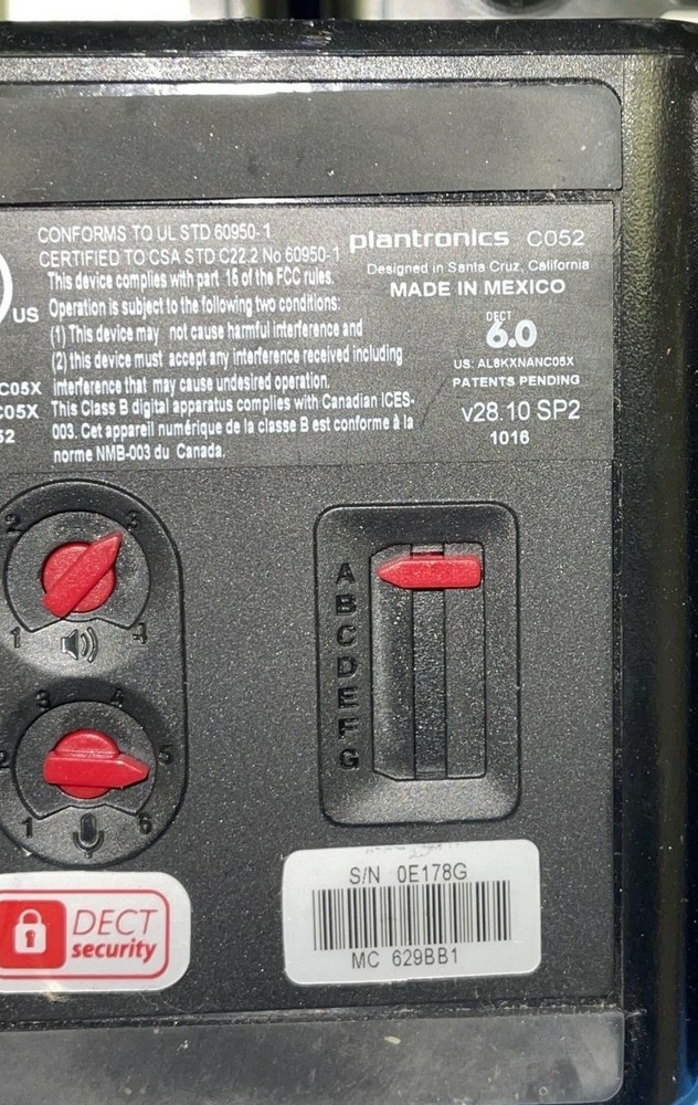 PLANTRONICS MIX MODEL C052 DECT 6.0 Wireless Headset Charging