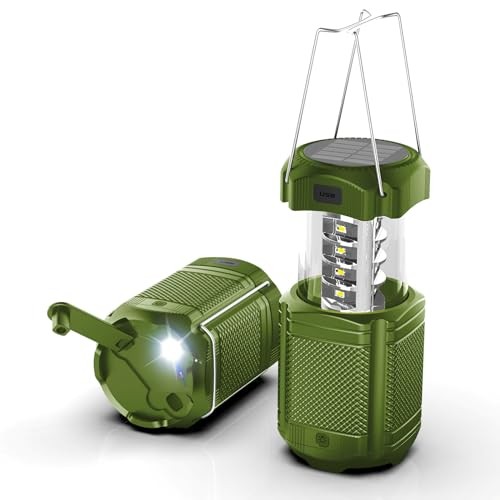 Camping Lantern 5000mAh Solar Hand Crank Telescopic LED Flashlight USB Green-1