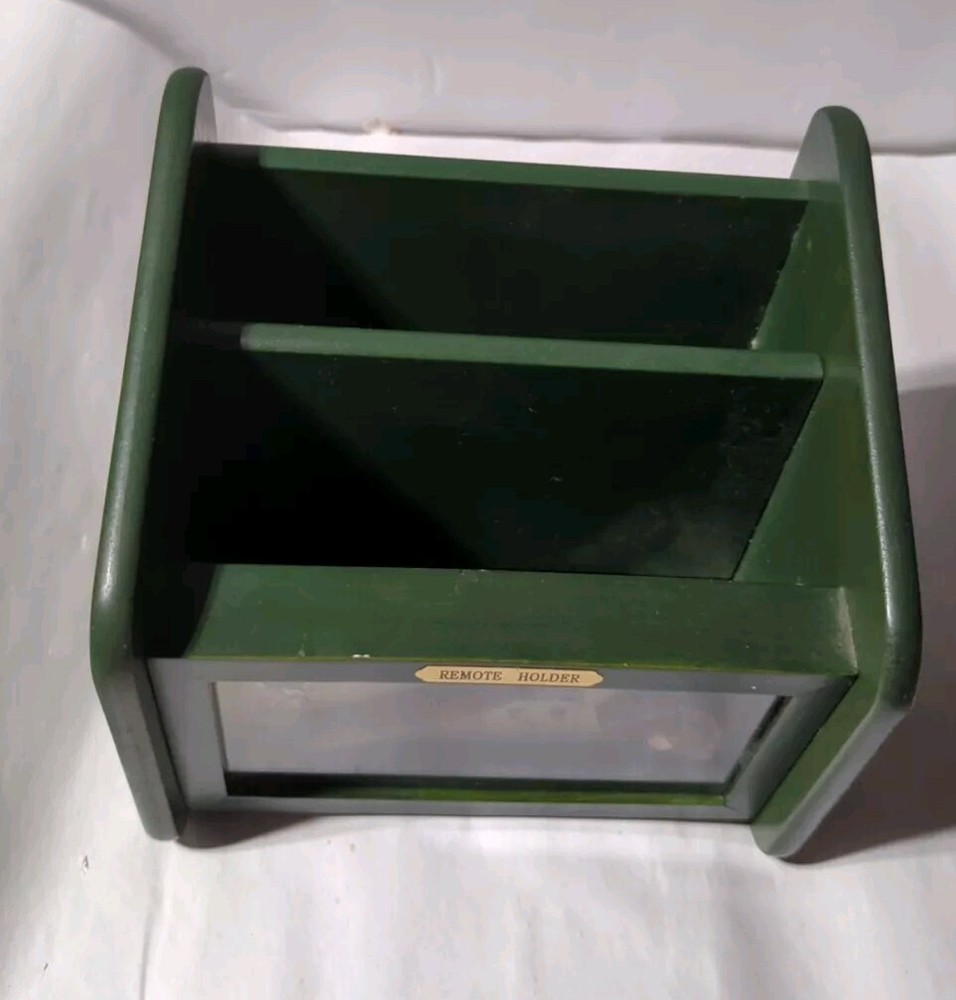 REMOTE CONTROL HOLDER CADDY ORGANIZER GREEN WOOD BASEBALL SHADOW BOX