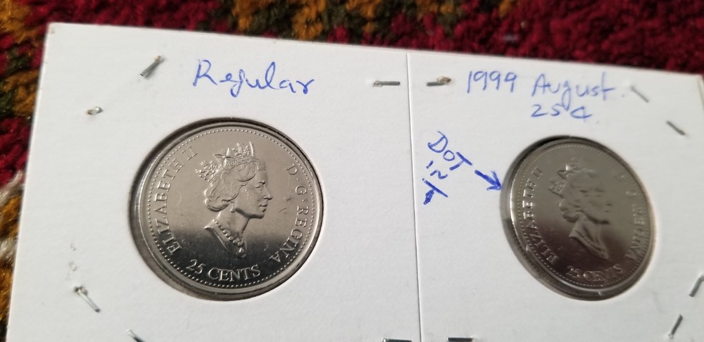 Canada Major Error Dot In T 1999 August 25 Cent Coin.