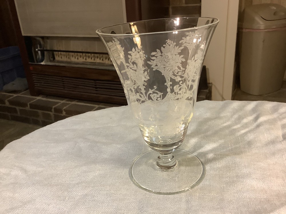 Crystal Etched Water Goblet 5.5” Tall