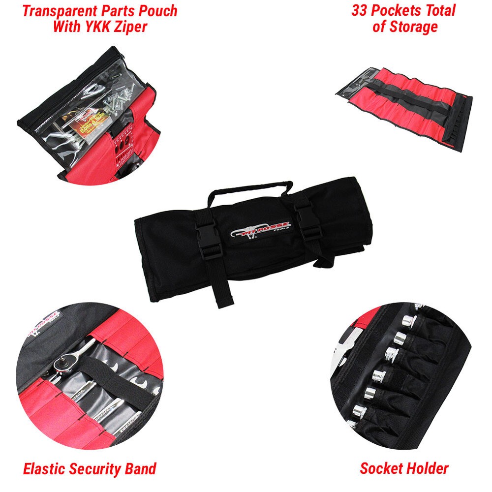 Pit Posse PP2740L 33 Pocket Tool Roll Organizer & 10 Tool Pouches