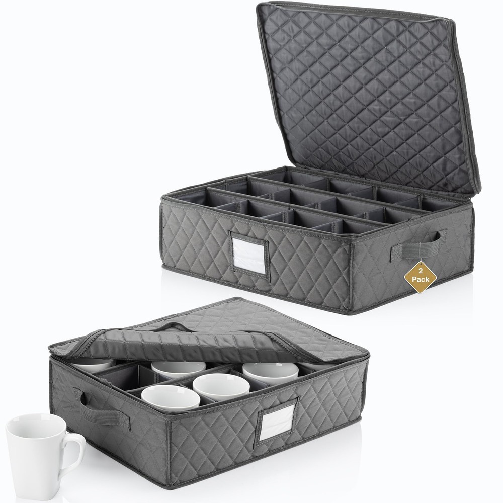 2 Pack China Cup Storage Chest, Holds 24 Coffee Cups/Mugs – Stackable Glassware