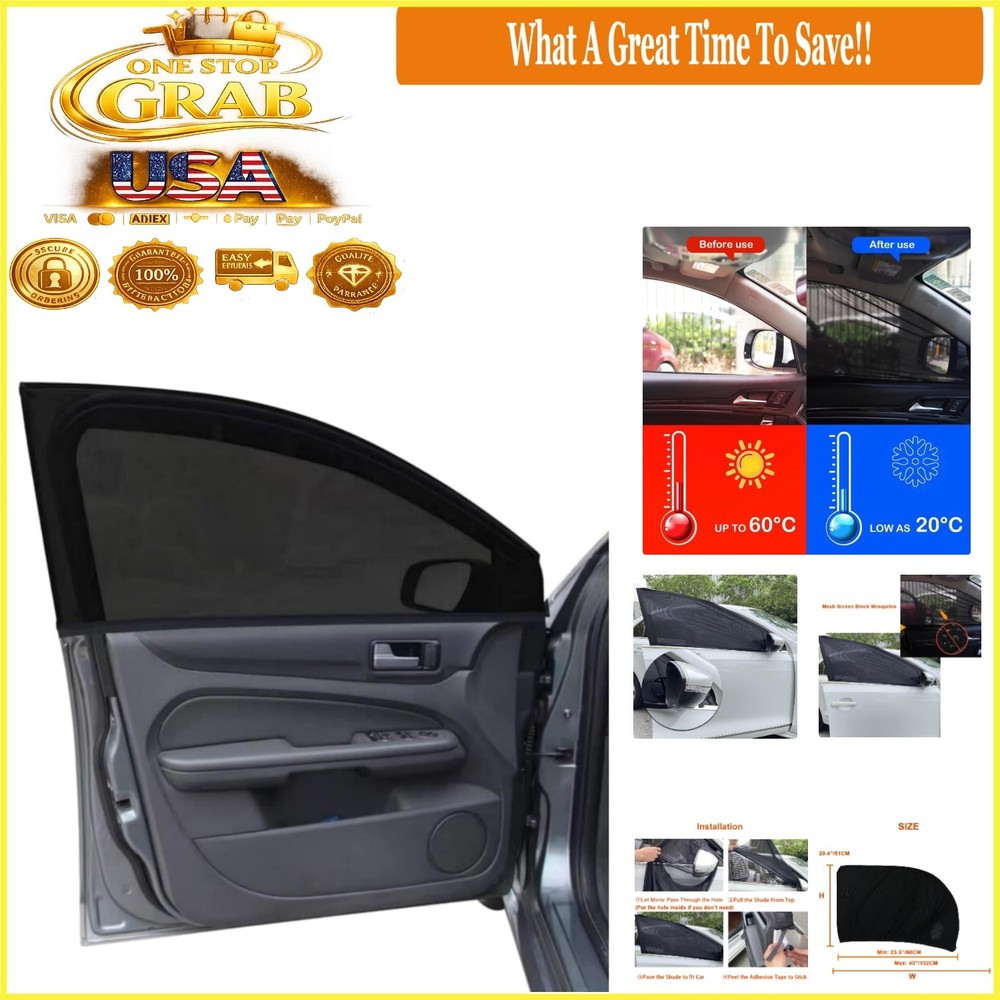 2Pack Car Front Window Shade Mesh Cover UV Block Privacy Ventilation